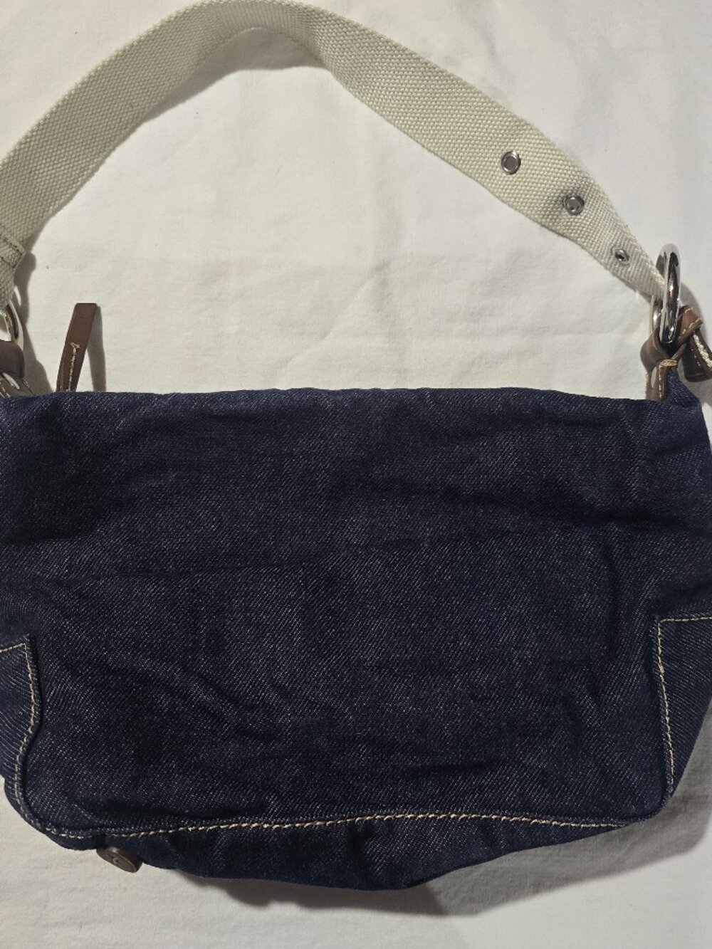 Gap Vintage Denim Purse Blue Jean Shoulder Bag Striped Lining & Wooden Feet Y2K